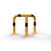 Anti-nudge hoop 90 | equal-sided | steel tube  76 mm | yellow / black | total width: 600 mm | height above ground: 650 mm | to be fixed by plugs